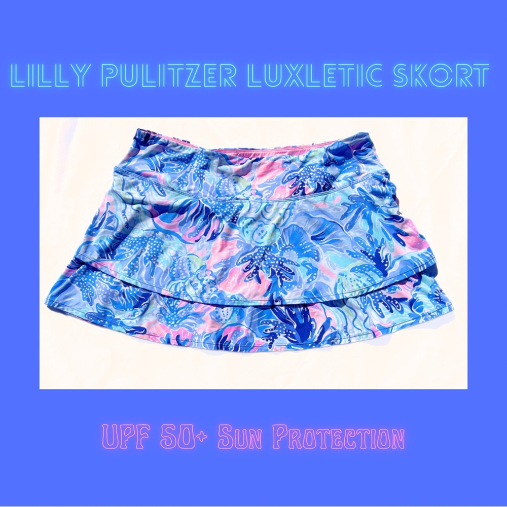 Lilly Pulitzer XL EUC UPF 50+ Luxletic Adlai Skort Saltwater Blue Shade Seekers